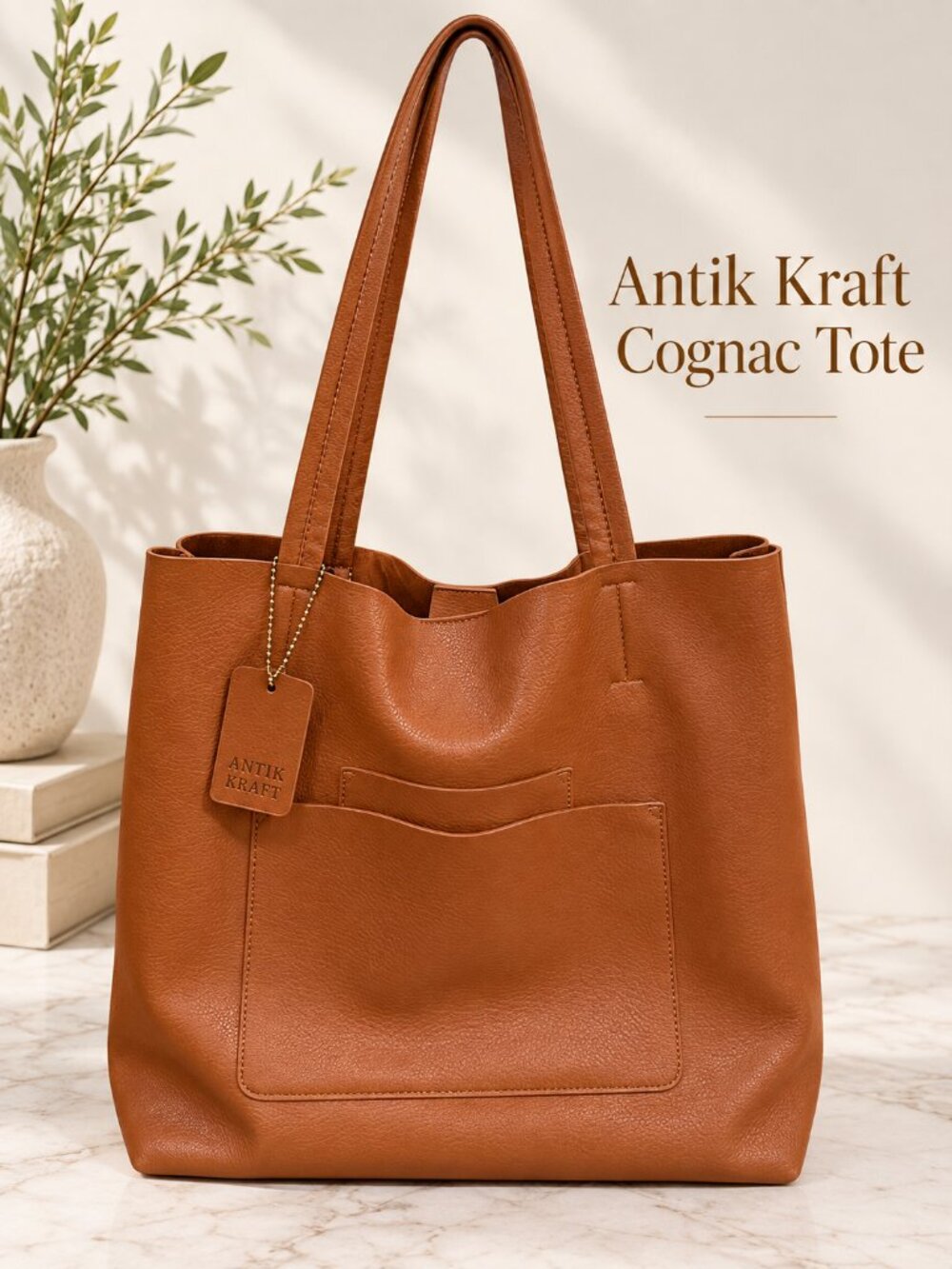 Antik Kraft Cognac Brown Large Tote Bag